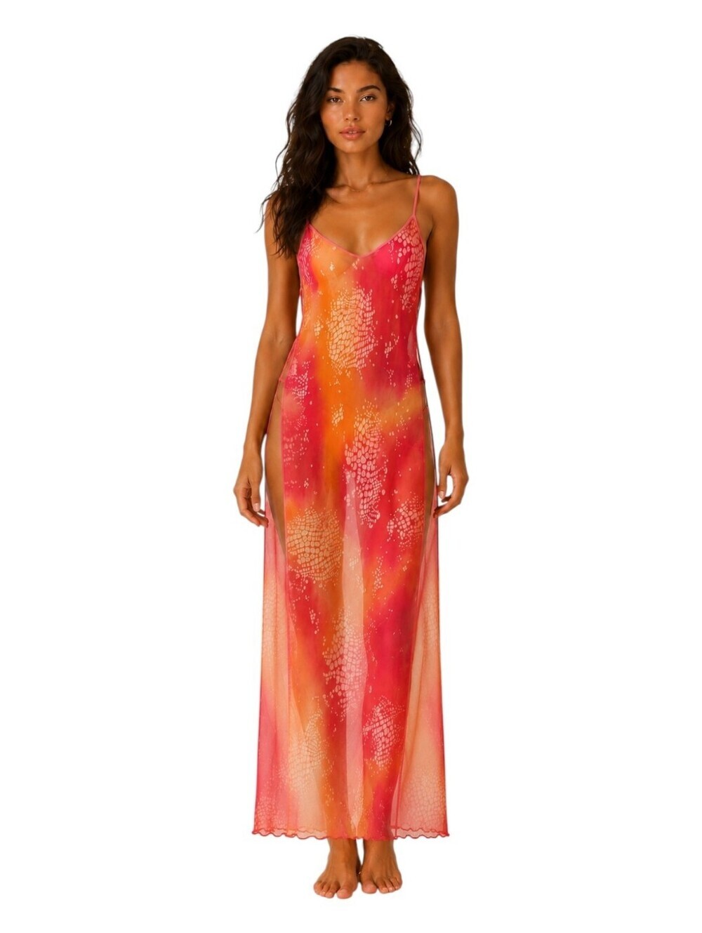 Vintage Y2K Shirley of Hollywood Silk Sunset Maxi Slip Dress Cover Up XS